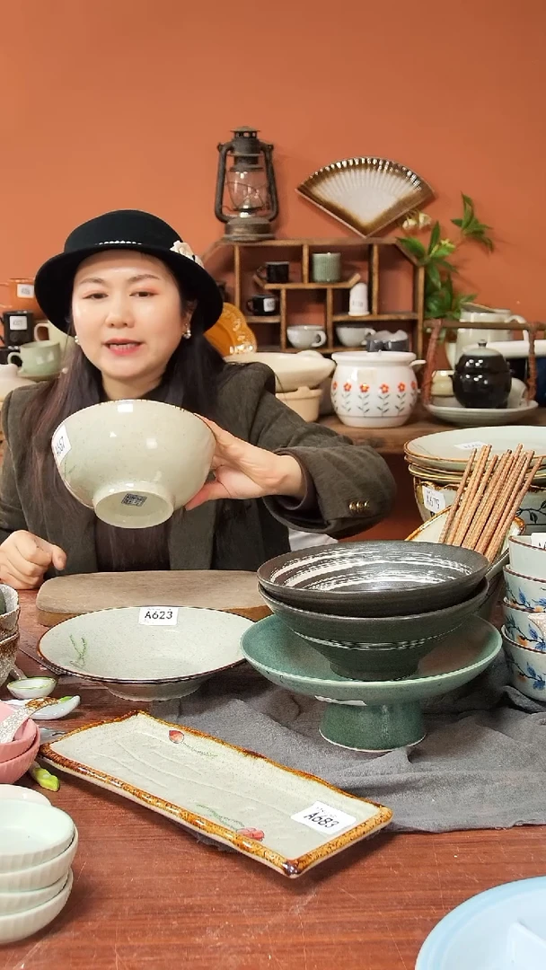 陶瓷A667 手绘荷花黑点18*8.5碗可能微瑕