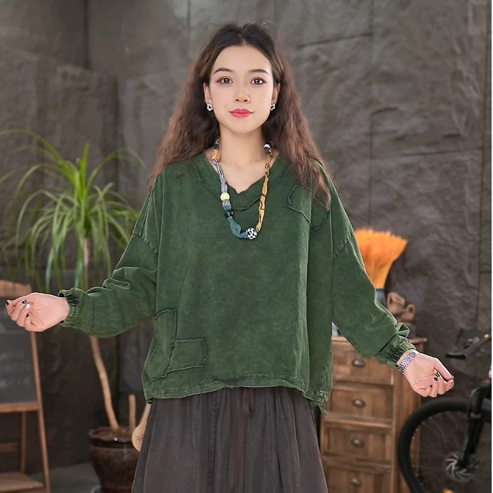 【长袖卫衣】炒色百搭显瘦女装秋季新款宽松V领上衣LL-Q852