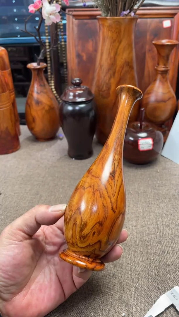 【闪购商品】黄花梨/降香黄檀木艺海黄花瓶6.2/19.5