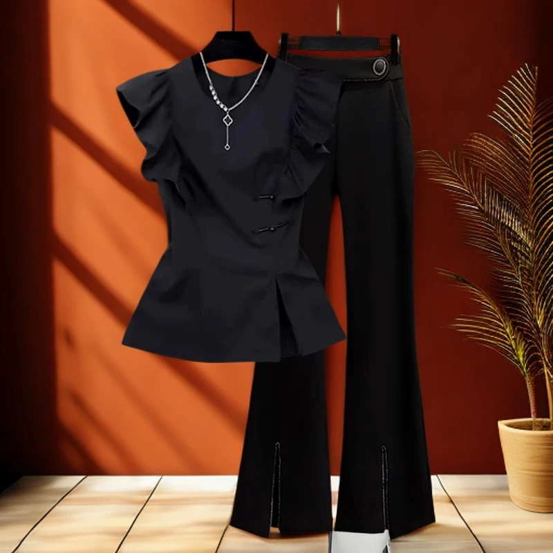 新中式国风飞飞袖衬衫遮肚子显瘦洋气大码女装夏季胖mm高级感气质