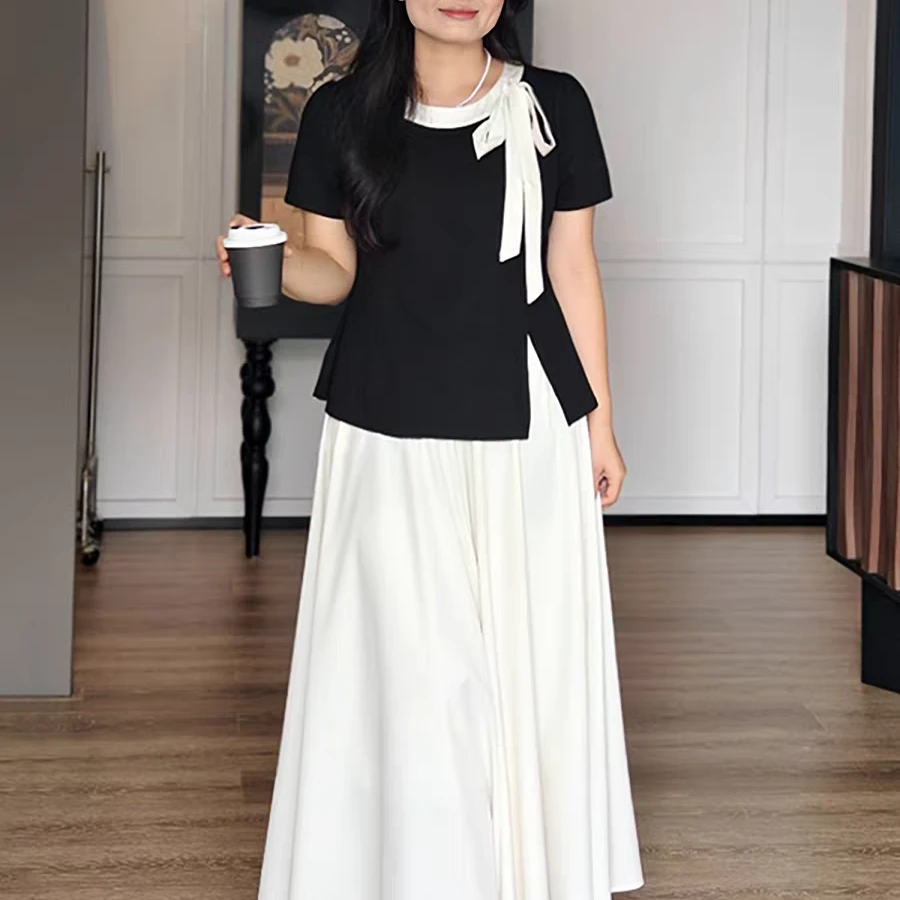 胖MM浪漫 明D25056时尚夏季纯欲圆领正肩短袖新洋气百搭显瘦上衣