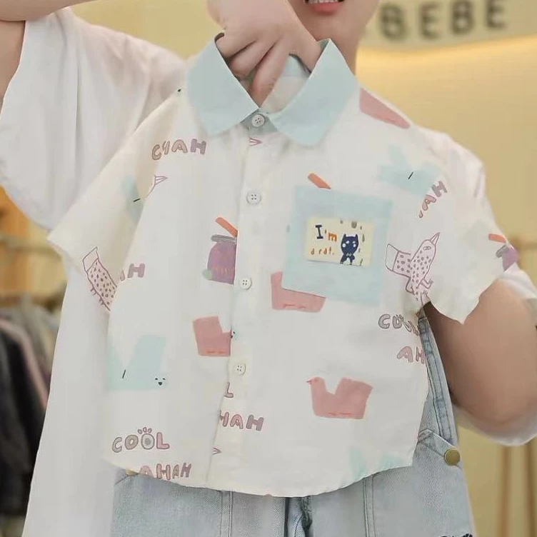 SCBEBE儿童短袖衬衫欧若风2025夏季新款斑点小鸟短袖衬衫T恤AX870
