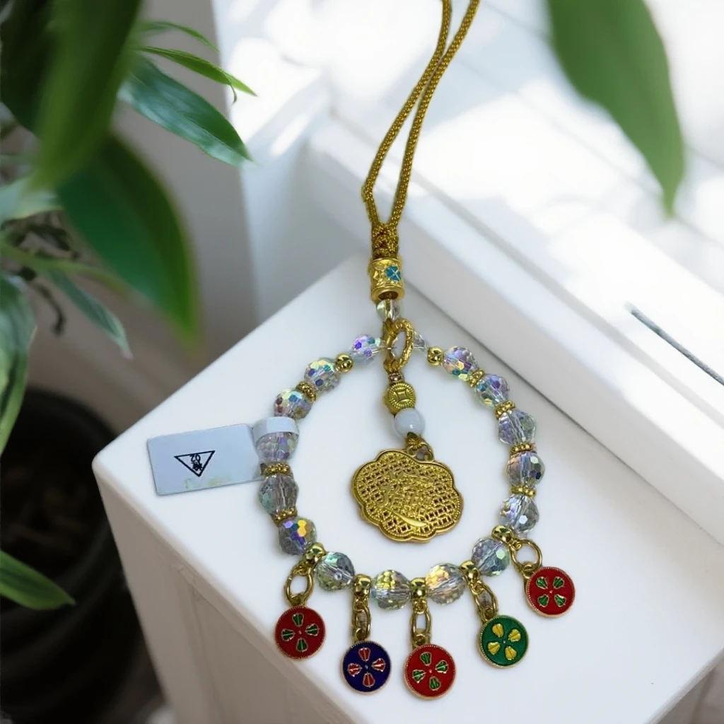 五路财神水晶车挂算盘小金陀平安招财401{全新礼袋包装]