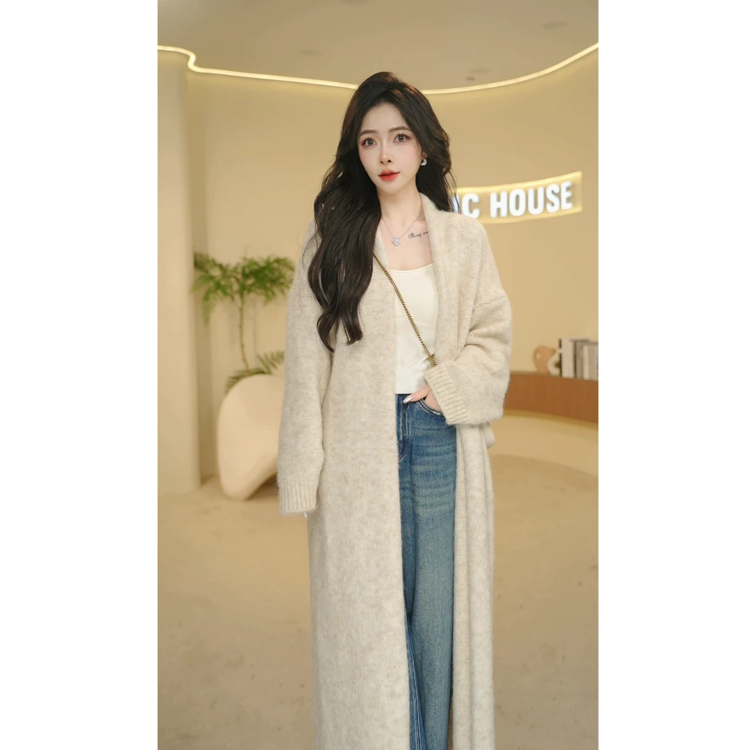 Basic House/百家好25新款开衫显瘦百搭慵懒松弛感中长款外套