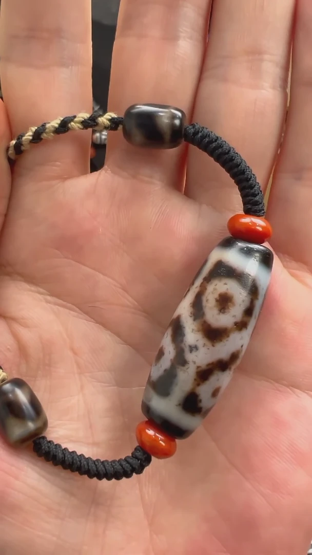 玛瑙/玉髓颈饰未镶嵌小卢全手工三彩朱砂料玛瑙天珠