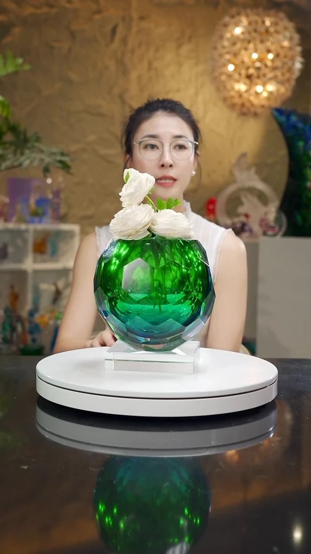 手工艺品琉璃蓝绿色切面聚宝盆