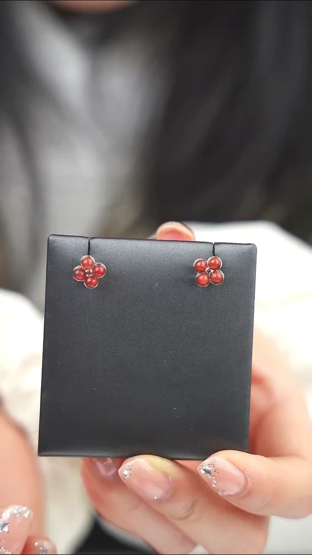 钛钢南红玛瑙耳饰满肉南红耳钉