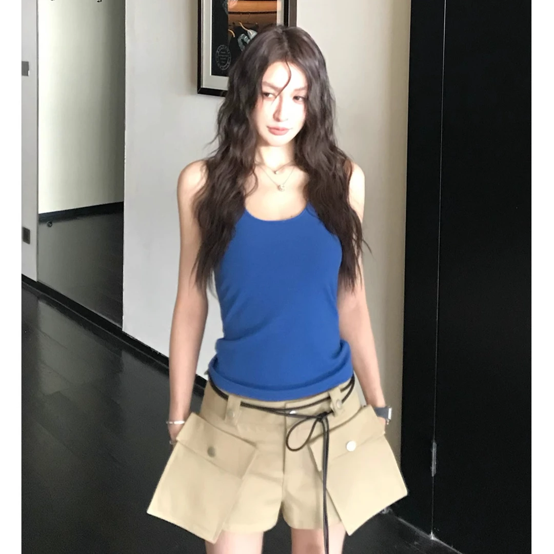 SKK6.27/20点 智系辣妹 工字U型遮副乳挂脖背心上衣女夏内搭上衣