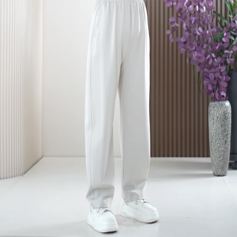 蜂窝竹纤维直筒裤加大码弹力顺滑百搭遮胯显瘦春季新款休闲长裤女