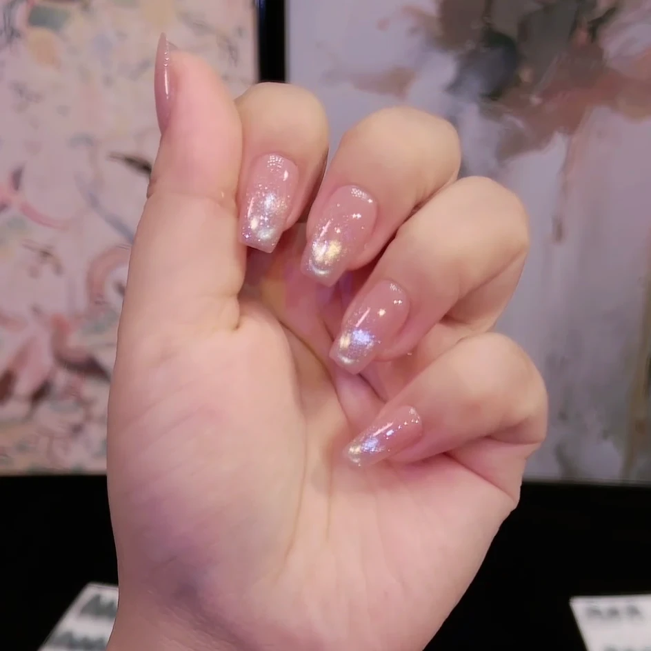 【月光】2025裸色通勤猫眼纯手工穿戴甲猫眼穿戴甲原创款美甲