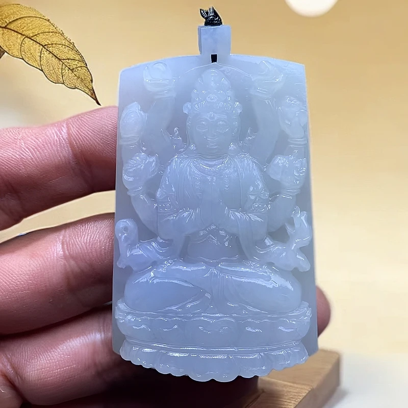 天然缅甸翡翠属鼠千手观音抛光3天尺寸63/40/9.4玉雕刻私人订制
