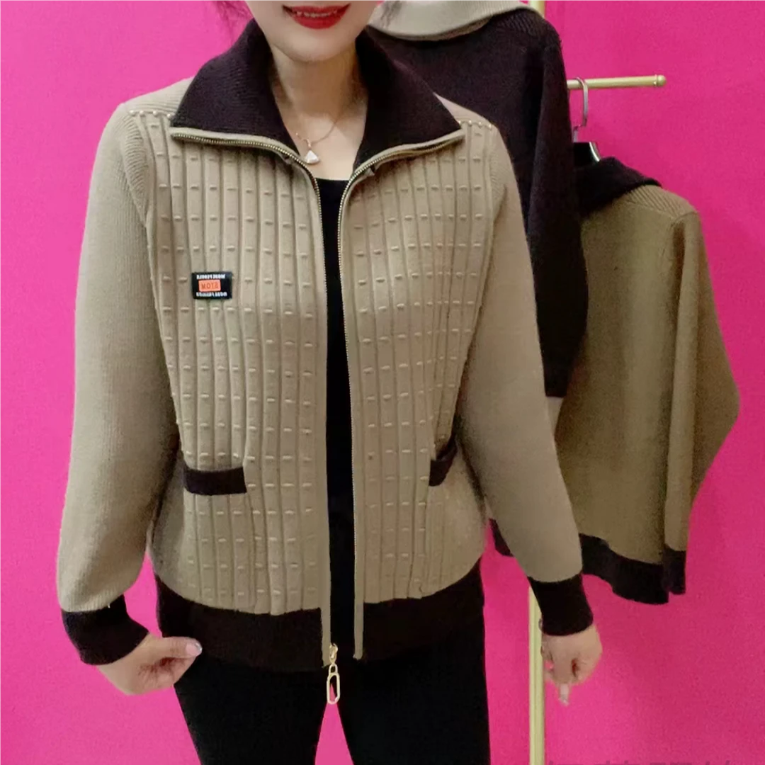 春季新款时尚针织开衫宽松中老年上衣翻领休闲外套妈妈装Z