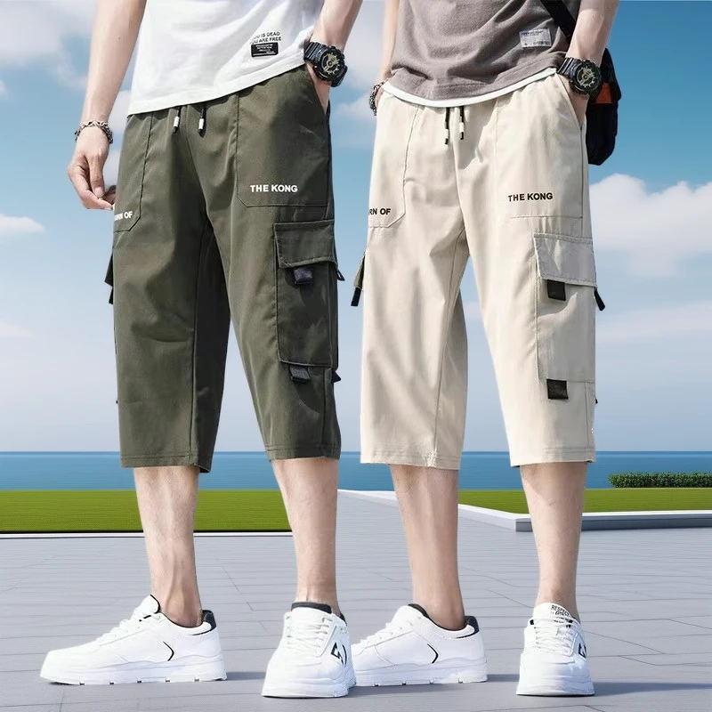夏季薄款男士休闲短裤七分裤轻薄透气速干潮流百搭裤子宽松工装