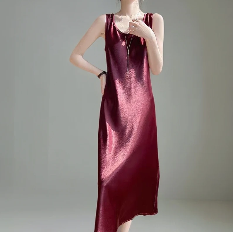 041新款减龄时尚百搭背心群通勤大码显瘦气质性感夏季复古中长款