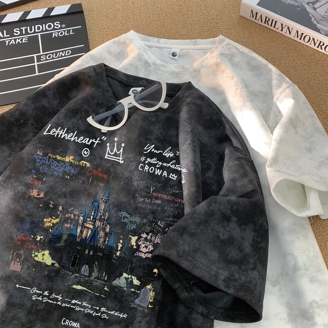 脏脏扎染短袖t恤男款夏季体恤百搭宽松型抗皱潮流青少年美式