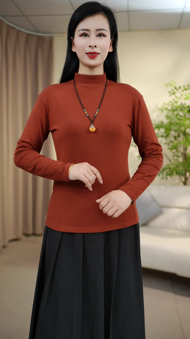 2025长袖圆领纯色加薄绒春季打底衫春秋气质百搭显瘦款时尚修身