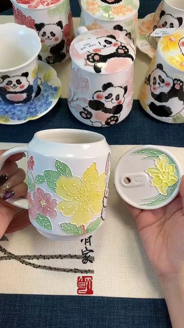 一味*手绘陶瓷带盖马克杯003