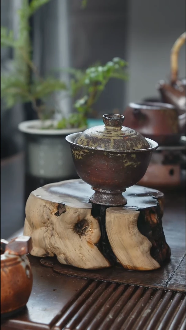 紫砂全手工高足盖碗