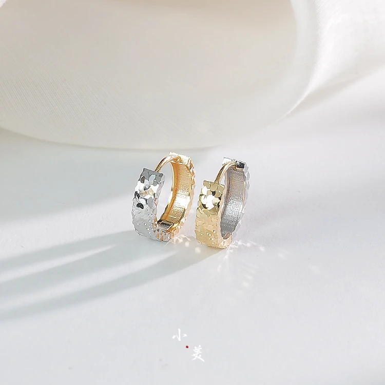 18K金双色碎冰冰耳环耳圈 G30013