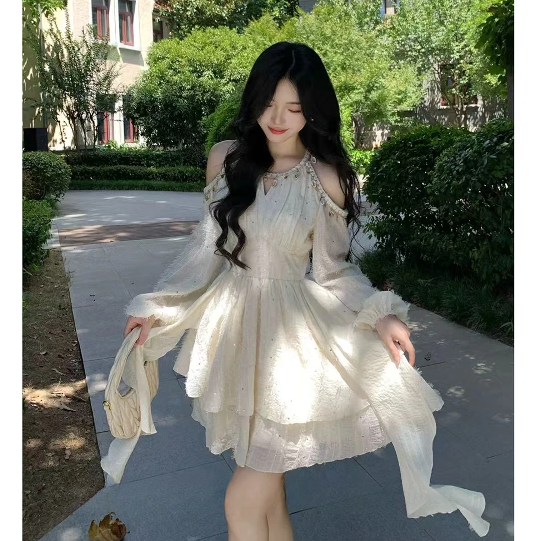 【现货】大码法式甜美露肩连衣裙女A字蓬蓬礼服裙短款仙女裙10746