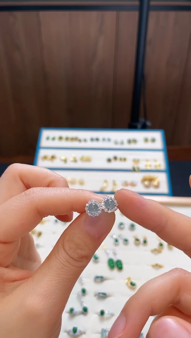 【闪购商品】翡翠银S925镀金镶嵌耳饰耳钉