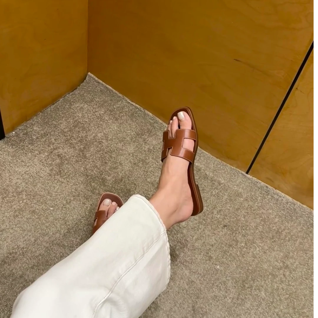 【H拖】真皮拖鞋经典手工拖 沙滩拖女拖外穿A