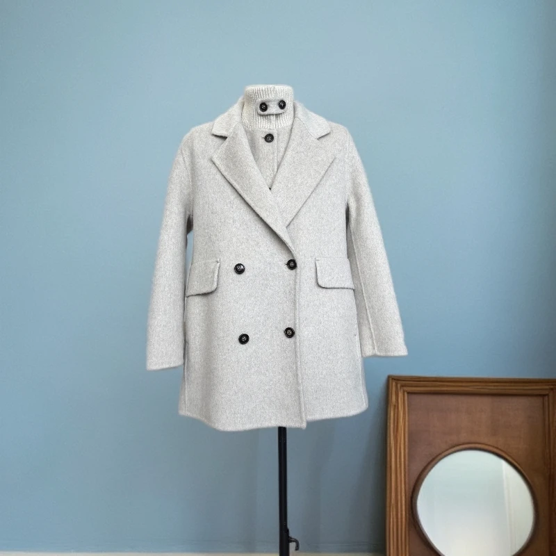 依魅儿70%绵羊毛秋冬韩版宽松氛围感女士双面绒毛呢《大衣+马甲》