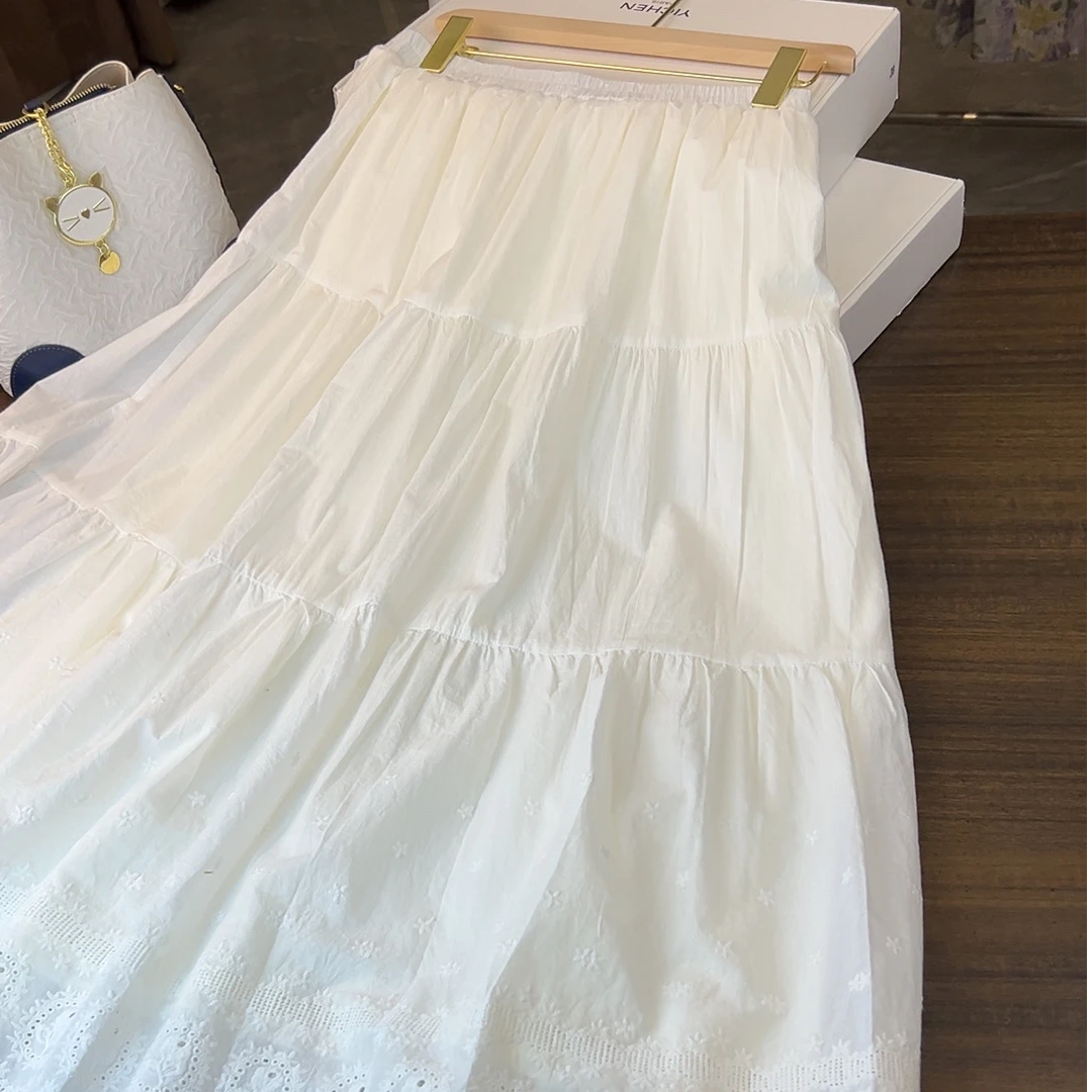 QZ859白色半身裙女夏季镂空绣花蕾丝设计感仙女长裙a字大摆裙