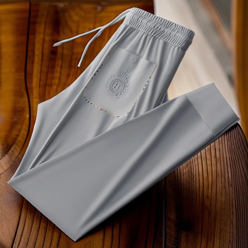 维斯克纳时尚速干抗皱冰丝卫裤夏季男士修身小脚运动束脚休闲裤