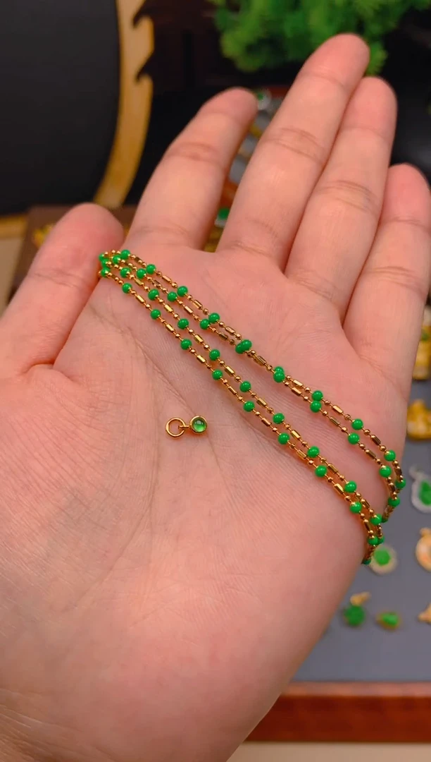 翡翠银S925镶嵌项链金色碎银几两项链1条（长度;45）