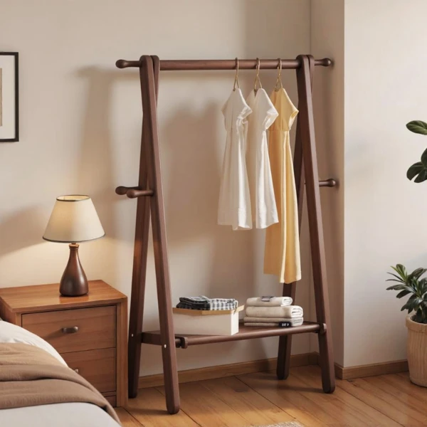 挂衣架落地式实木衣帽架家用卧室小型置物木质衣架衣服收纳可折叠