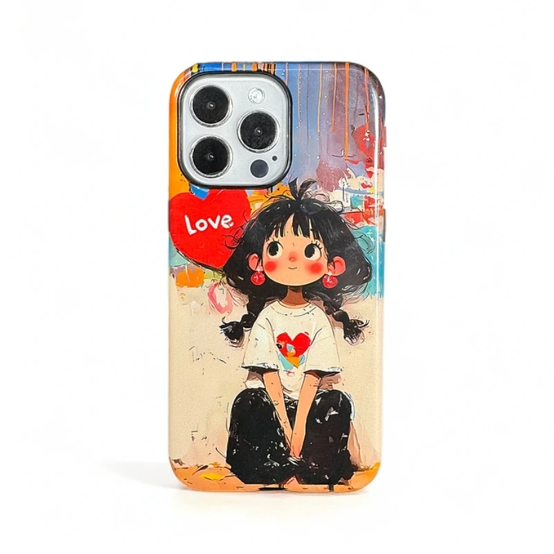 菲林ins二合一手机壳小众【油画女孩】适用于苹果/华为保护套周边