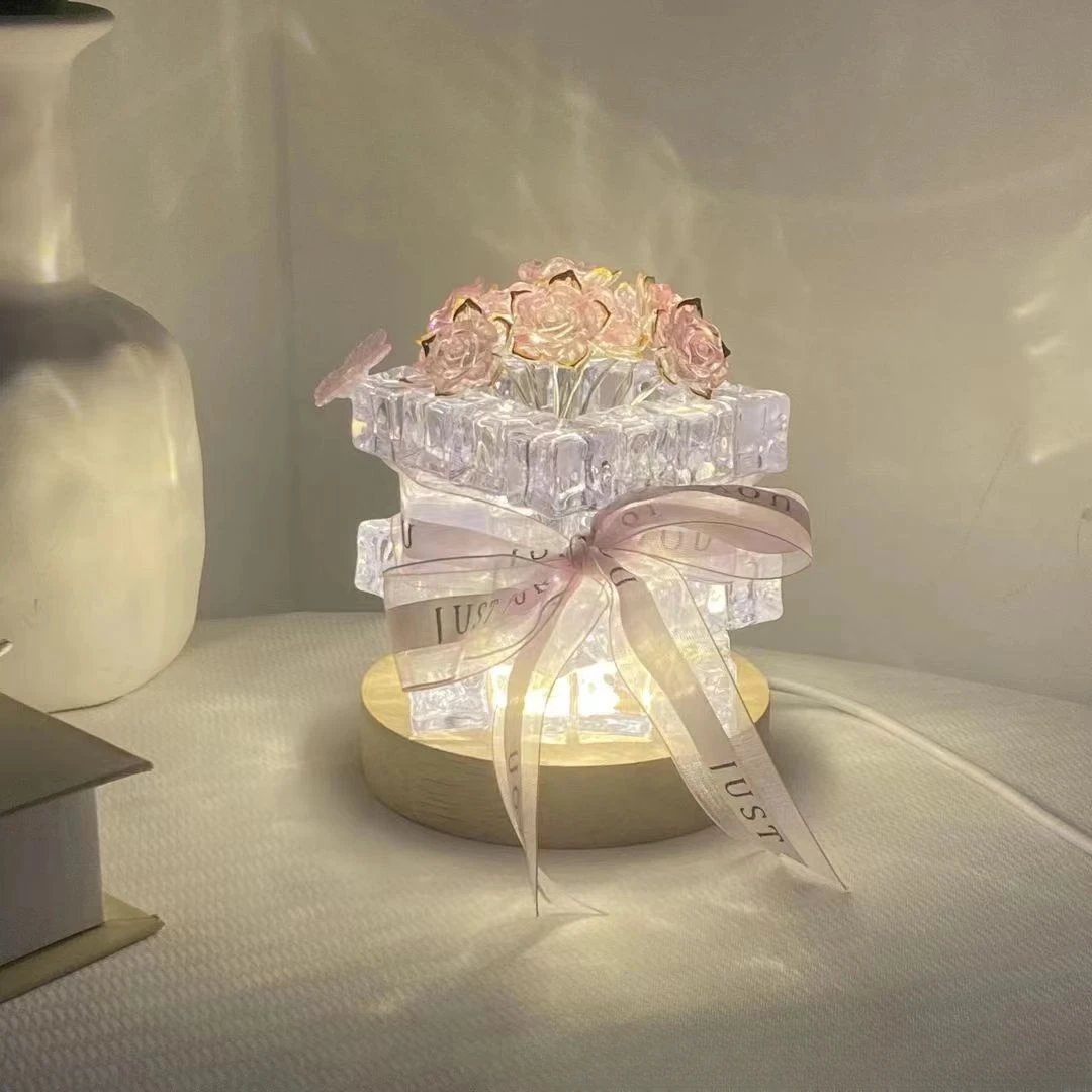 手工diy玫瑰花冰块小夜灯材料包创意制作送女友闺蜜摆台家居饰品