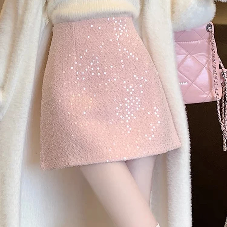 【1201-1300编码点这里】秋冬毛呢高腰加绒百搭半身裙