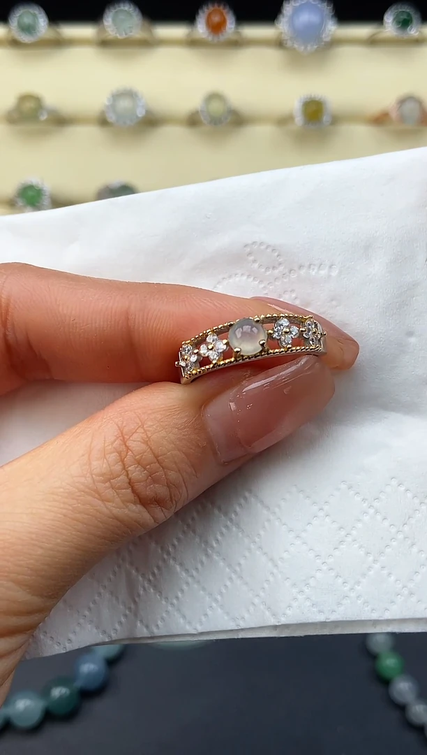 银S925镶嵌戒指翡翠e****鱼戒指