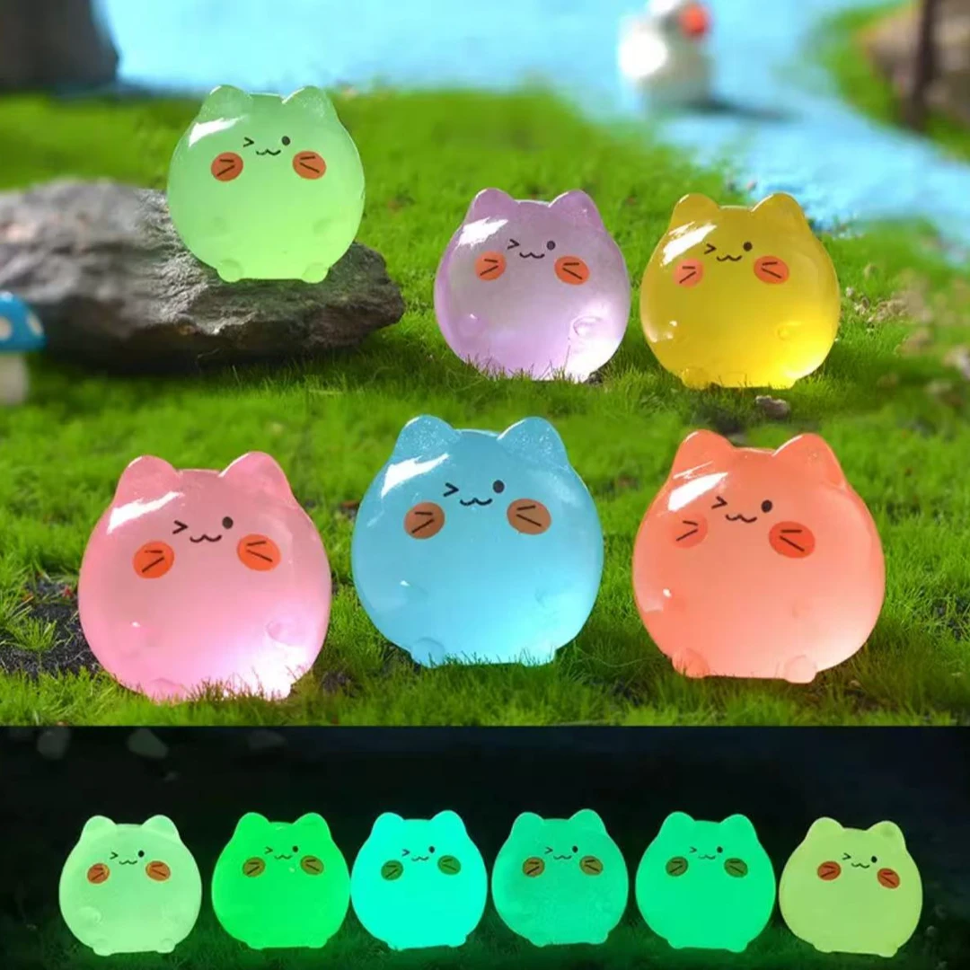 【主播代拆】可爱夜光小猫咪  卡通DIY透明彩色小猫树脂小摆件