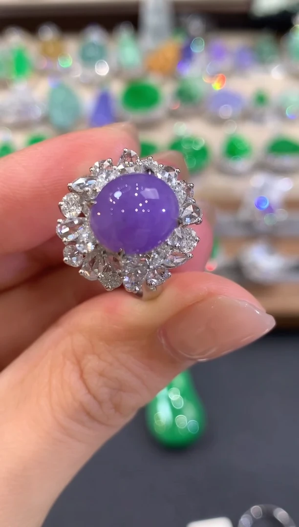 18K金镶嵌戒指翡翠我**风w44紫货有色差