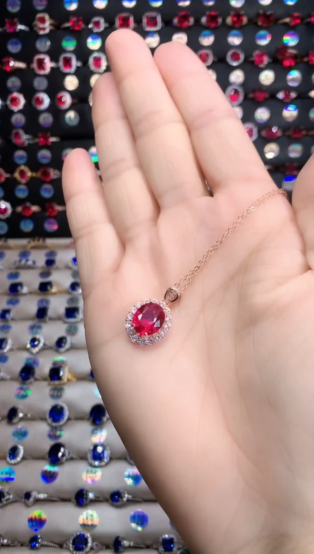 【闪购商品】红宝石吊坠(赠链)银S925镶嵌玫瑰金