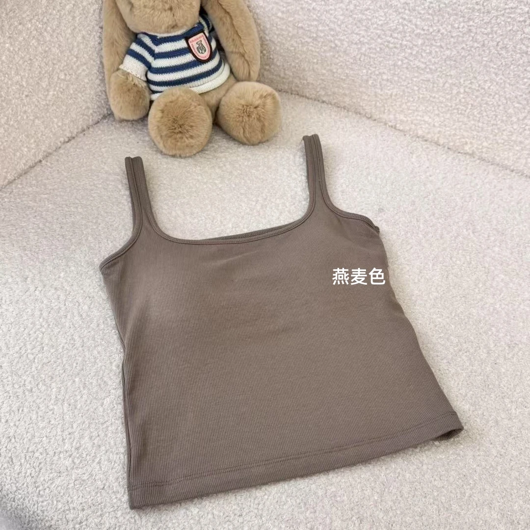 2650 福利款～方领固定一体杯吊带磨毛背心上衣