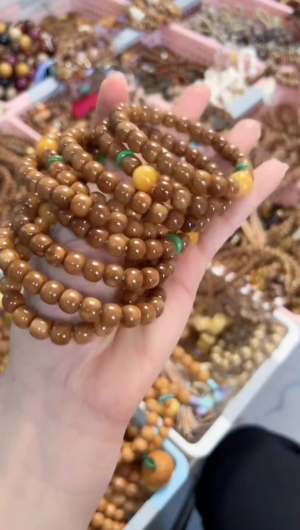 未镶嵌石英质玉（黄龙玉）手串库克老型7*8mm搭配黄龙玉多样性发货