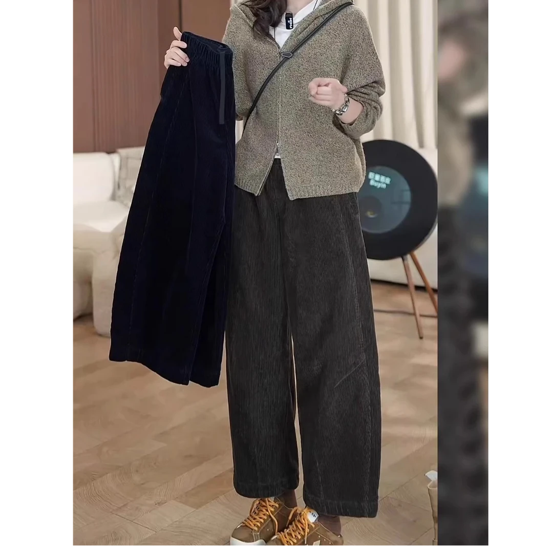 灯芯绒裤子弯刀裤女秋冬八分条绒裤高腰休闲梨形报恩裤九分阔腿裤