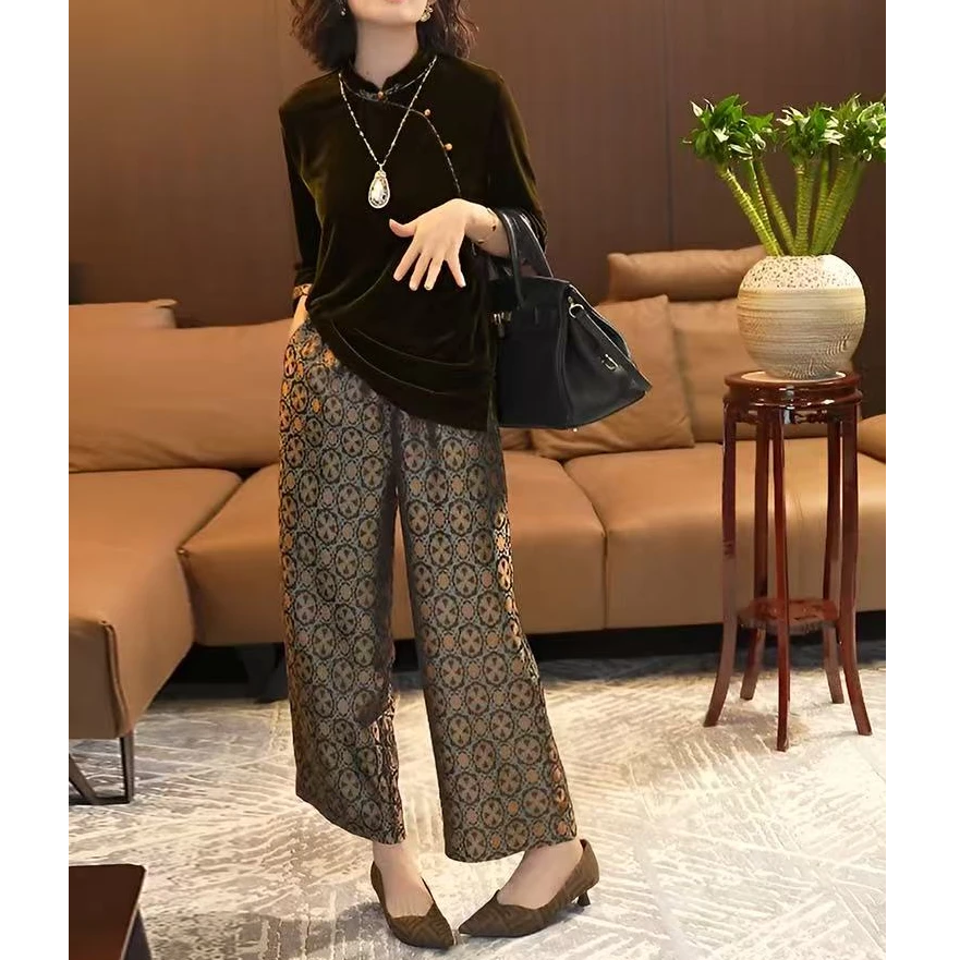 【现货】2025年秋季新款新国风高端定制丝绒花裤套装巨好看的女装