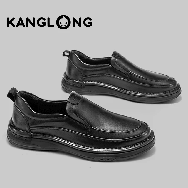 康龙休闲皮鞋2024冬季新款男鞋软底一脚蹬商务皮鞋男真皮爸爸鞋子