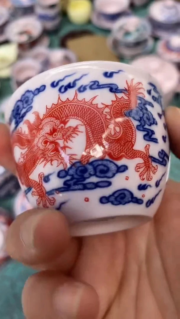 摆件陶红稀土泛红龙纹小缸杯