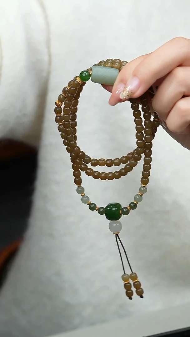 颈饰未镶嵌和田玉019-糖玉老形珠项链-6mm-1128