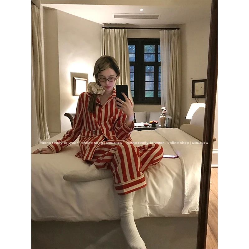 【Mona张绮贤】MONA 100棉 条纹睡衣中腰睡裤女 O125A02284