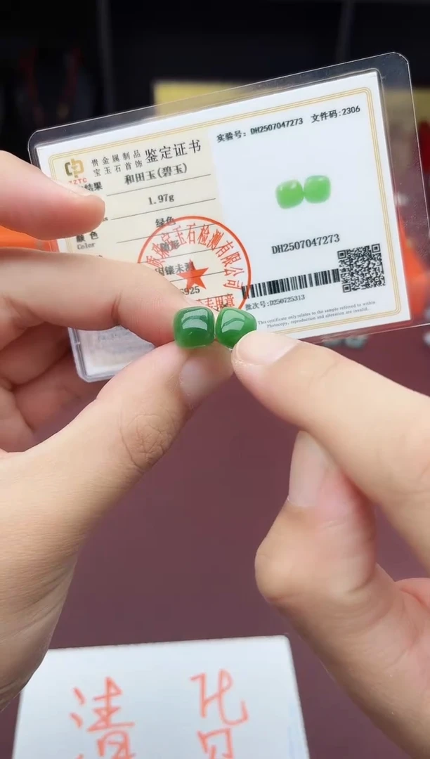 和田玉（碧玉）银S925镶嵌耳饰F01