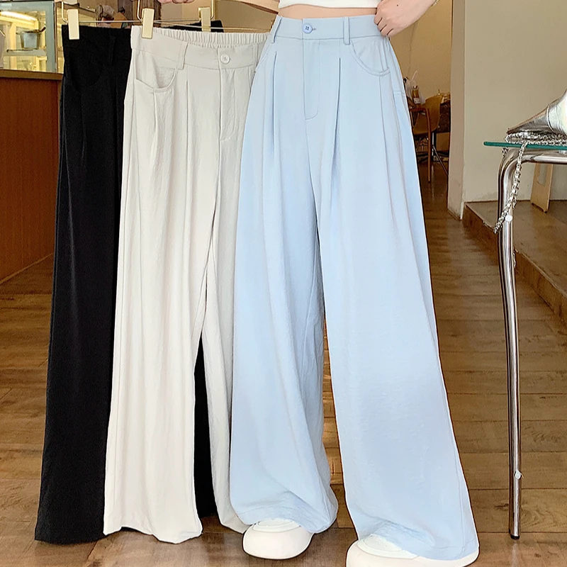 2025夏装新款胖mm大码女时尚休闲设计感高腰a字显瘦阔腿裤