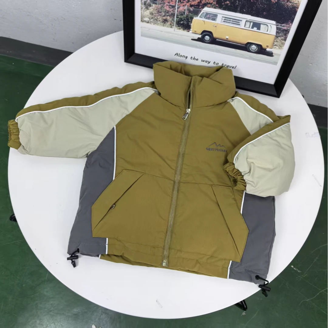 （155）儿童冬季男童工装立领外套拼接短款收腰韩版绒服