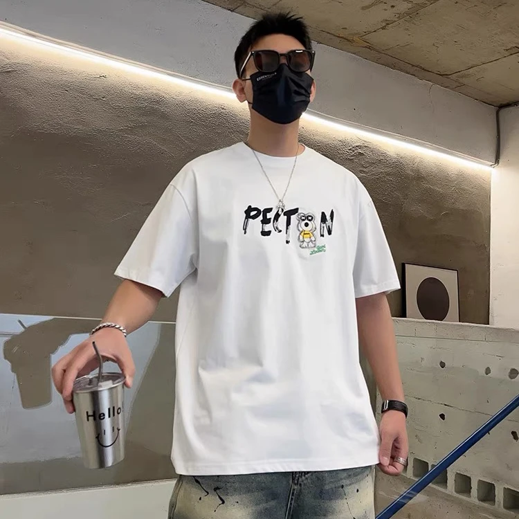 休闲夏季白色港风ins男士T恤圆领情侣韩版t恤潮流印花8505